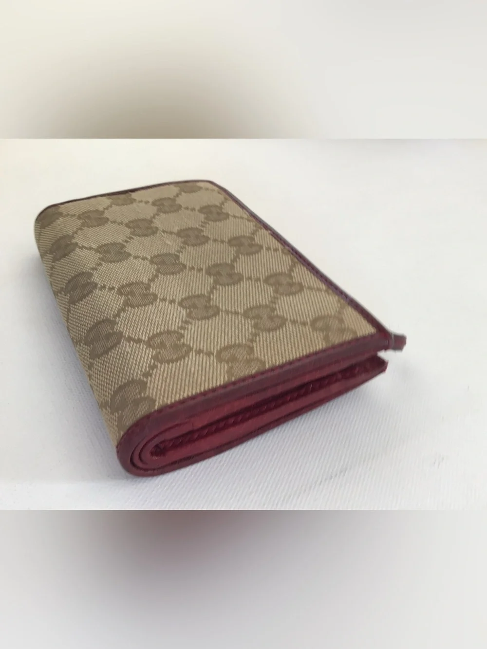 Gucci GG Canvas & Red Leather Continental Wallet Gold Tone Interlocking G Logo - Picture 6 of 10